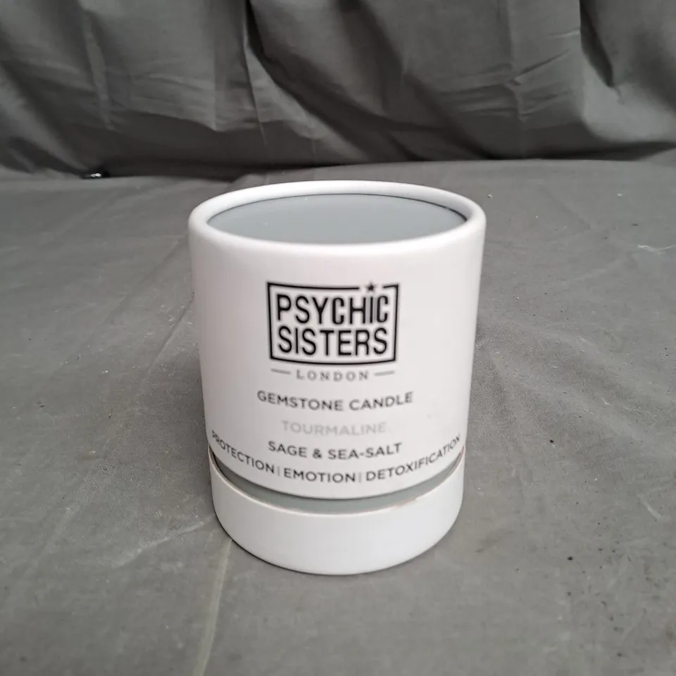 BOXED PSYCHIC SISTERS GEMSTONE CANDLE - SAGE AN SEA SALT 
