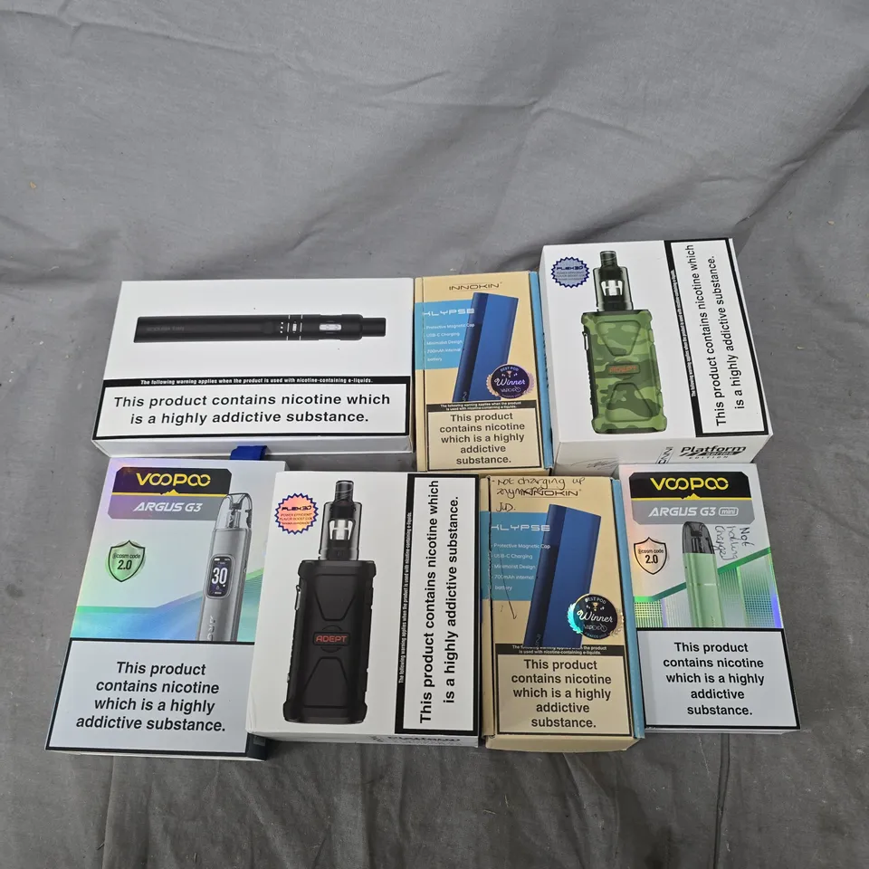 APPROXIMATELY 15 ASSORTED E-CIG PRODUCTS AND ACCESSORIES TO INCLUDE VOOPOO, INNOKIN, ADEPT ETC 