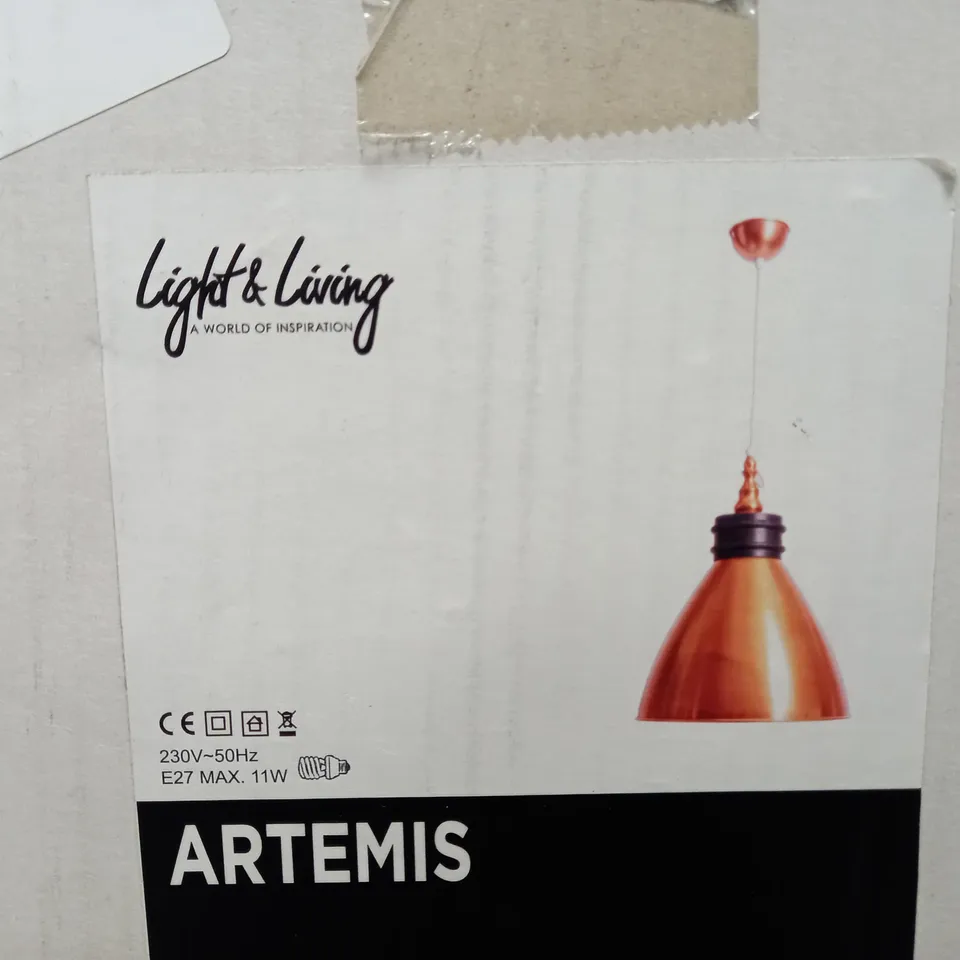 BOXED LIGHT AND LIVING ARTEMIS 1 LIGHT PENDANT IN COPPER 