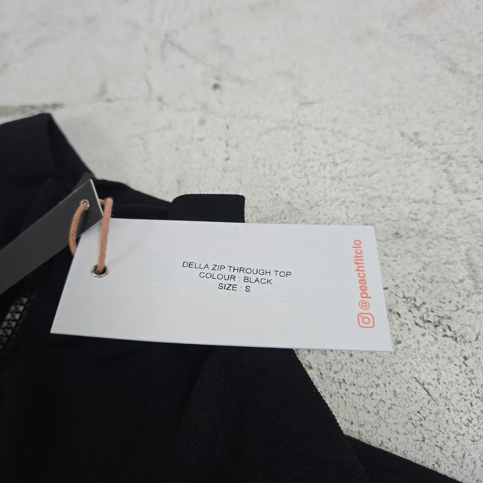 PEACH FIT BLACK DELLA ZIP THROUGH TOP SMALL TAGGED