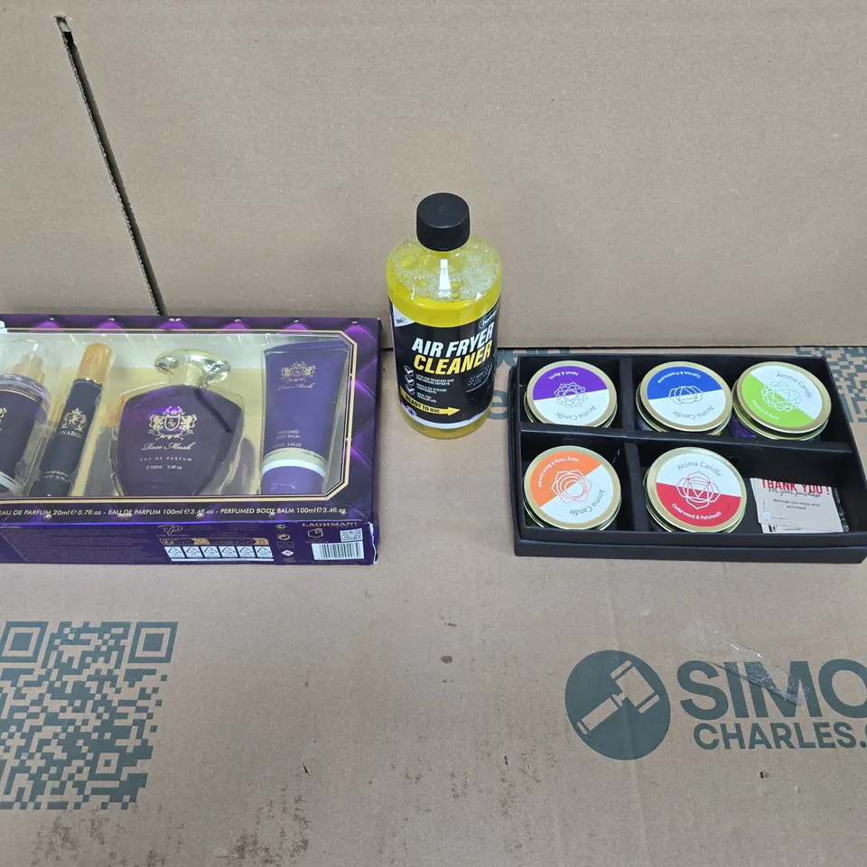 LARGE QUANTITY OF ASSORTED ITEMS TO INCLUDE ASSORTED SCENTED CANDLES, AIRFRYER CLEANER, MENS FRAGRANCE GIFT SET, ETC - COLLECTION ONLY