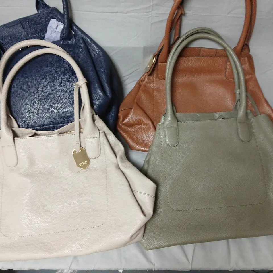 LOT OF 4 RUTH LANGSFORD LEATHER EFFECT HANDBAGS WITH PURSES IN VARIOUS COLOURS