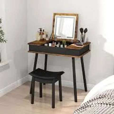 BOXED COSTWAY BROWN VANITY DRESSING TABLE SET WITH FLIP TOP LED MIRROR