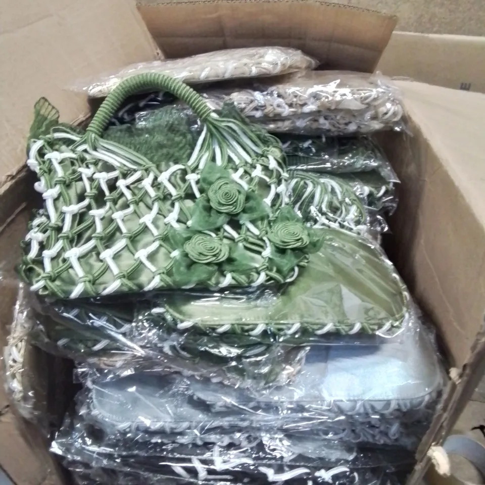 LARGE AMOUNT OF NEW BAGGED STYLISH ROSE DESIGN NET LOOK HANDBAGS