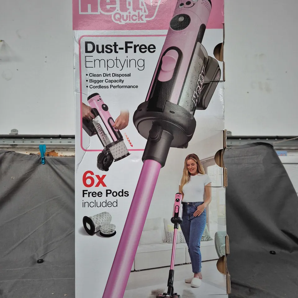 BOXED AND SEALED  HETTY QUICK DUST-FREE EMPTYING VACUUM CLEANER – PINK 