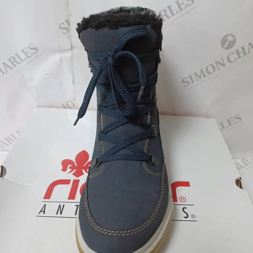 BOXED RIEKER WATER RESISTANT WARM HIKER BOOTS, NAVY - SIZE 7.5