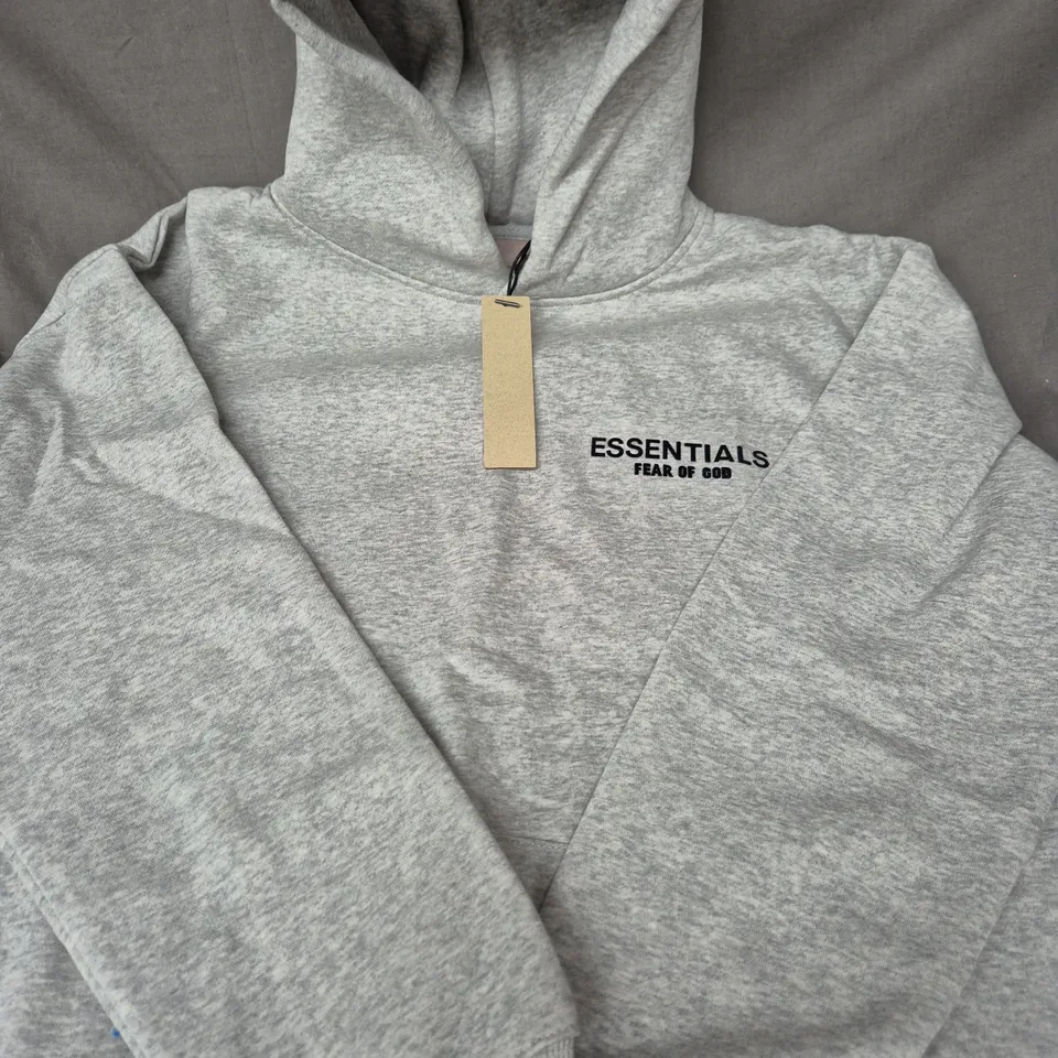 ESSENTIALS FEAR OF GOD LONG SLEEVE HOODIE IN GREY SIZE LARGE