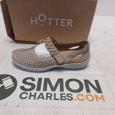 HOTTER WOMEN’S BEIGE PERFORATED SLIP-ON SHOES WITH BRAIDED STRAP