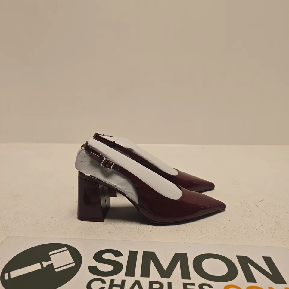 BERSHKA BURGUNDY PATENT SLINGBACK HEELS – WOMEN'S FASHION FOOTWEAR EU SIZE 37