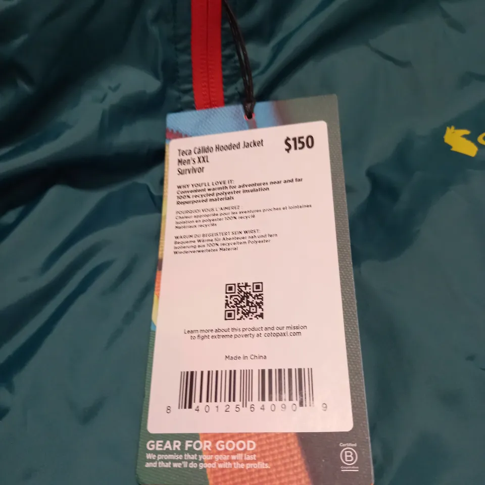 COTOPAXI ZIPPED COAT SIZE XXL
