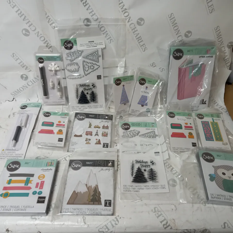 BOX OF APPROX 20 ASSORTED SIZZIX CRAFT PRODUCTS TO INCLUDE VARIOUS THINLITS, DIE PICK, MULTI TOOL STARTER KIT, ETC. 