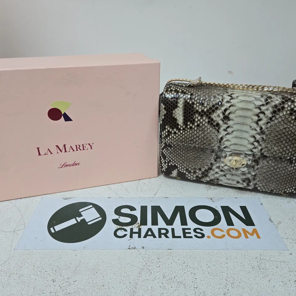 LA MAREY LONDON SNAKE PRINT CLUTCH BAG WITH CHAIN STRAP – BOXED