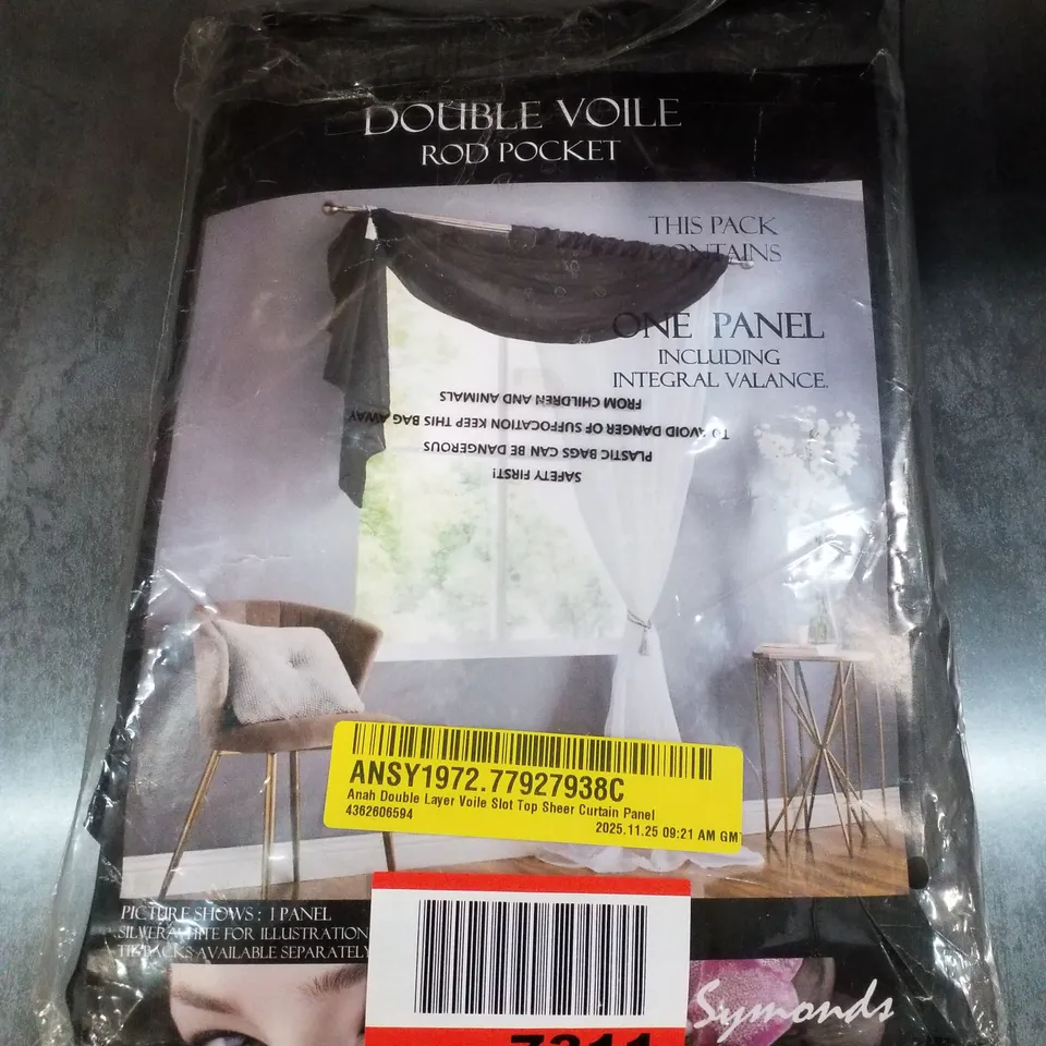BAGGED ANAH DOUBLE LAYER VOILE SLOT TOP SHEER CURTAIN PANEL - 147 x 229cm