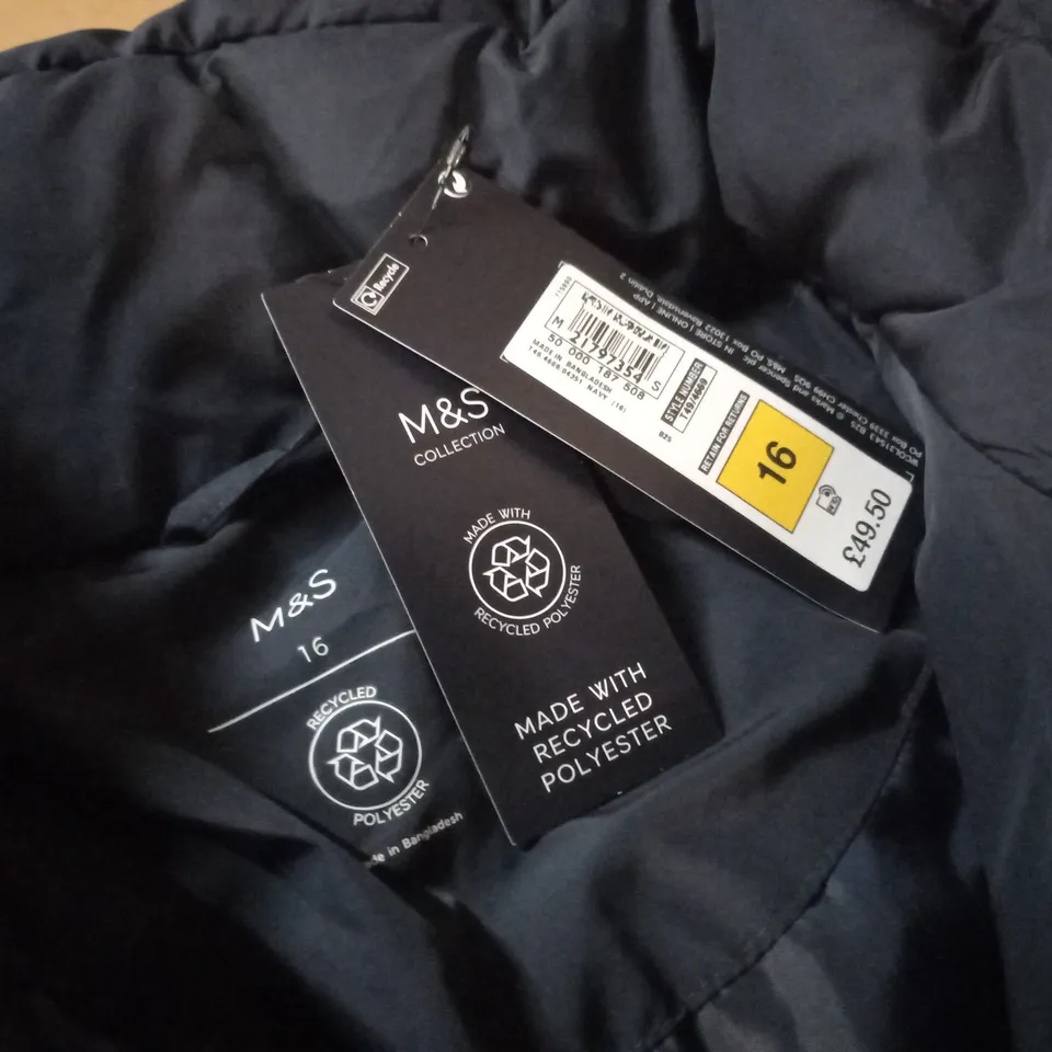 M&S COLLECTION THERMOWARMTH NAVY COAT - 16