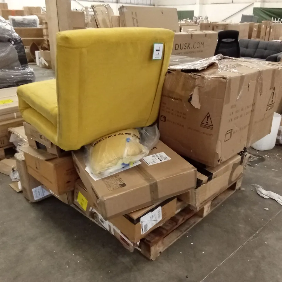 PALLET OF ASSORTED INCOMPLETE FURNITURE PARTS AND DESIGNER CHAIRS PARTS