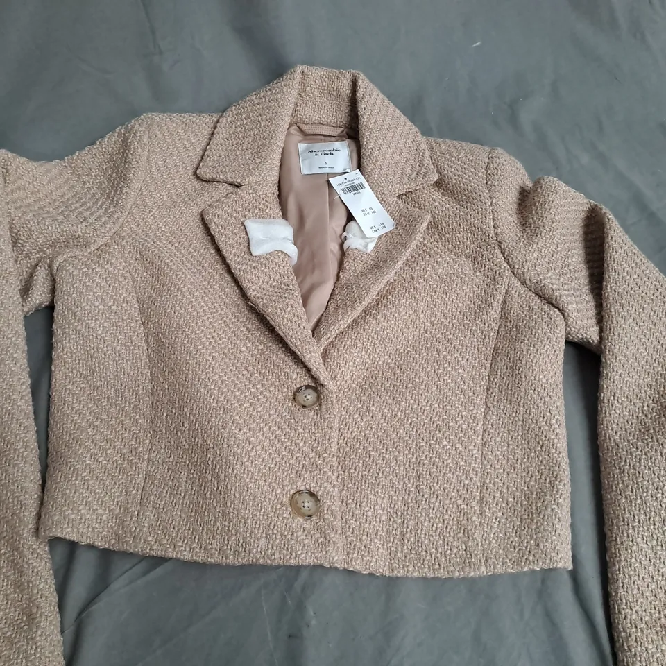 ABERCROMBIE & FITCH CROPPED TWEED BLAZER, LIGHT BROWN - SIZE SMALL