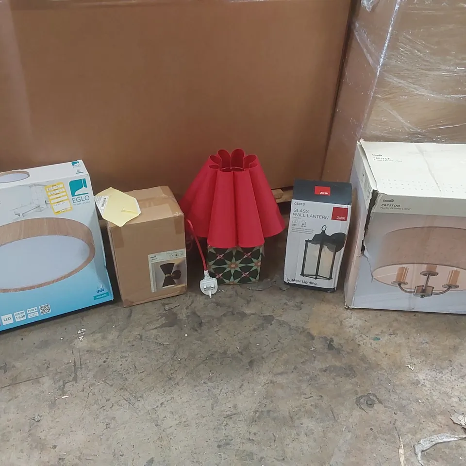PALLET TO CONTAIN A VERY LARGE QUANTITY OF DESIGNER INDOOR LIGHTING PRODUCTS TO INCLUDE: TABLE LIGHTS, CEILING LIGHTS, WALL LIGHTS ECT