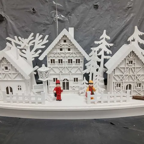 CHRISTMAS WHITE WOOD LIT VILLAGE SCENE