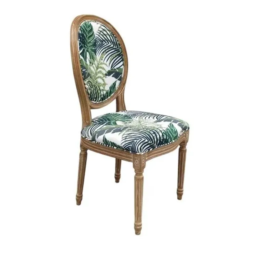 BOXED SET OF 2 97CM PALM LEAF FABRIC LOUIS CHAIR