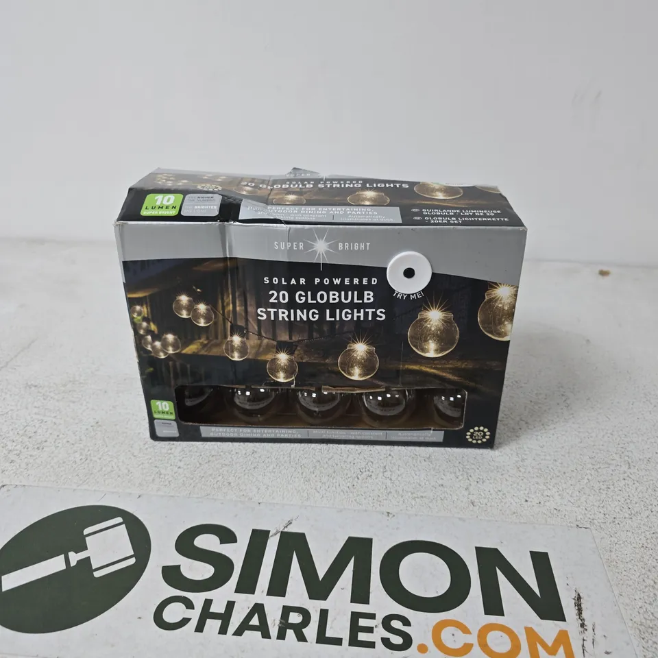SOLAR POWERED 20-GLOBE BULB STRING LIGHTS FOR OUTDOOR USE