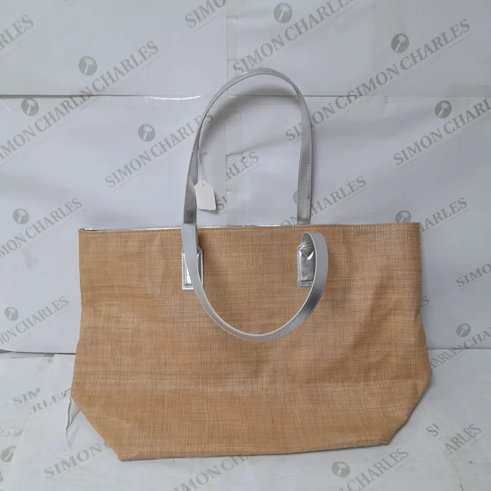 RUTH LANGSFORD BEIGE BEACH TOTE BLACK INTERIOR