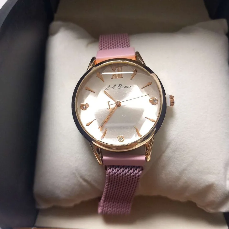 LADIES LA BANUS WATCH – CHAIN LINK METAL STRAP – MAGNETIC CLASP – GIFT BOX