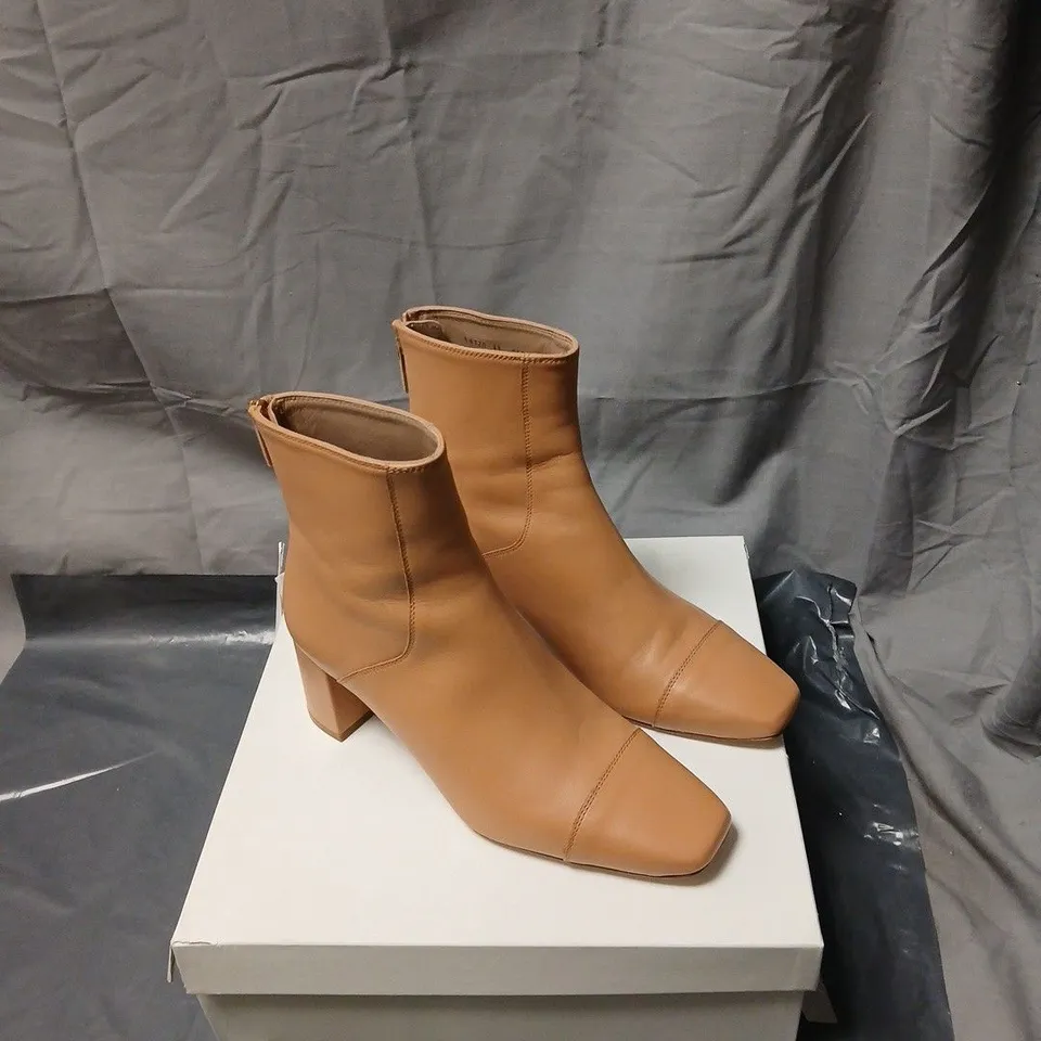 LK BENNETT TAN LEATHER ANKLE BOOTS – BLOCK HEEL SIZE EU 39