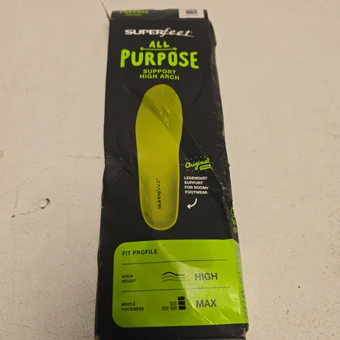 SUPERFEET ALL-PURPOSE HIGH ARCH INSOLES – GREEN, BOXED SIZE E