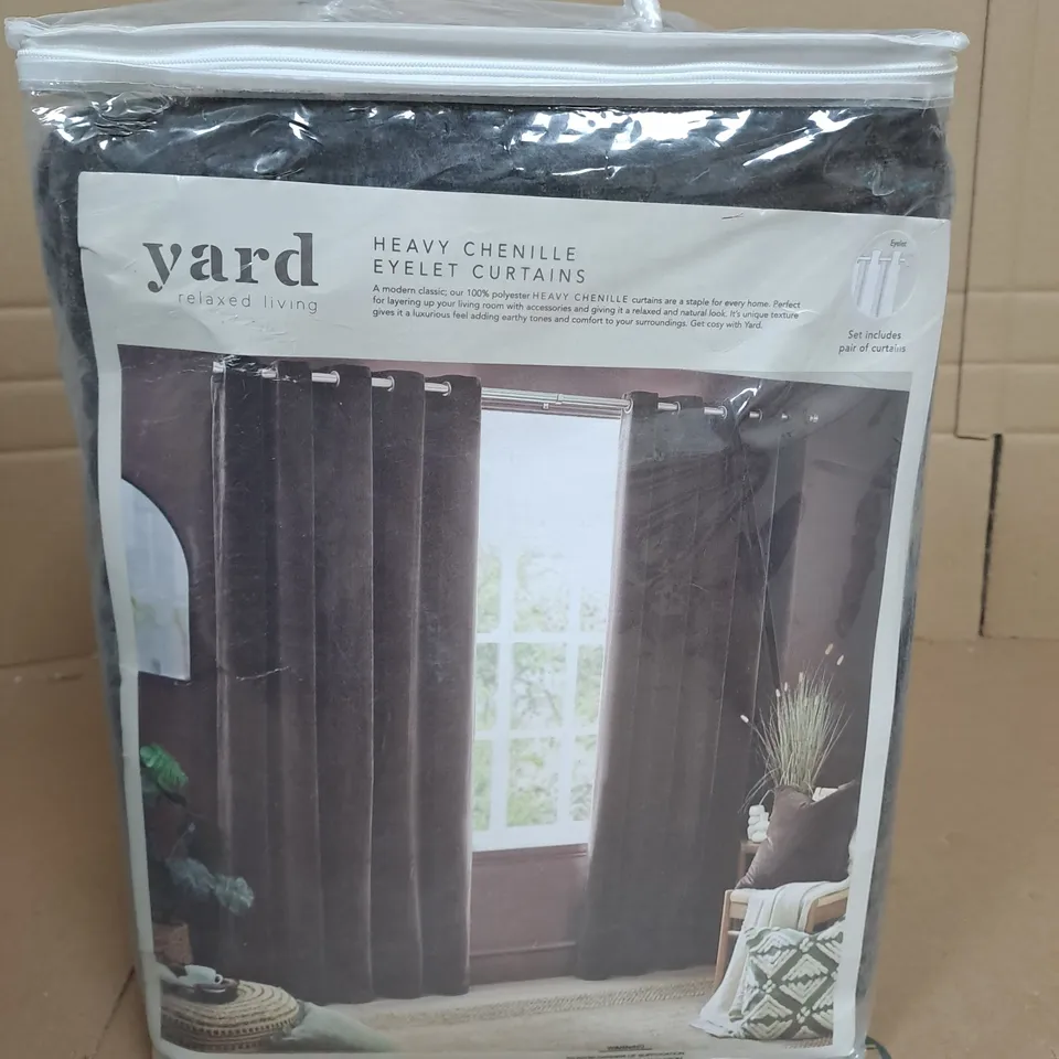 YARD HEAVY CHENILLE EYELET CURTAINS IN BROWN - W 66" / D 72"