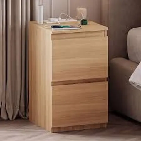 BOXED LASSIC VIDA DESIGNS DENVER 2 DRAWER BEDSIDE CHEST WITH POWER OUTLET, PINE
