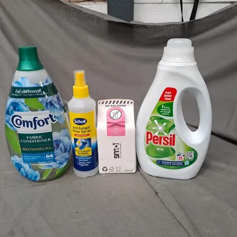 APPROXIMATELY 14 ASSORTED HOUSEHOLD PRODUCTS TO INCLUDE COMFORT CONDITIONER, SCHOLL SHOE SPRAY AND PERSIL LAUNDRY LIQUID