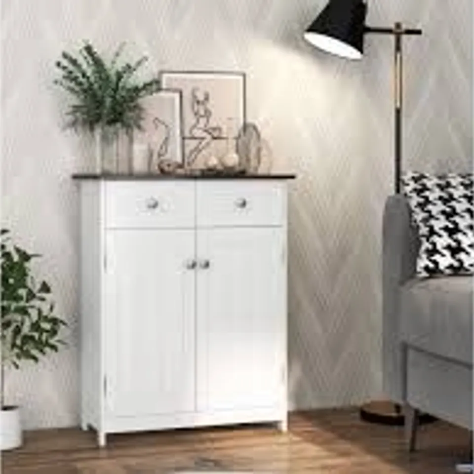 BOXED BATHROOM FLOOR CABINET WITH 2 DRAWERS AND 2 DOORS FOR KITCHEN ENTRYWAY-WHITE