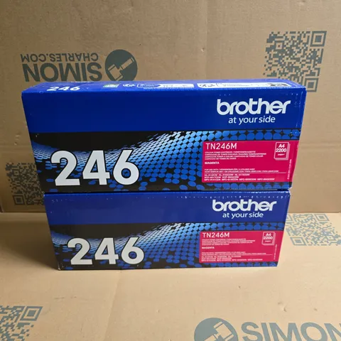 2 X BOXED BROTHER TN246M TONER CARTRIDGES - MAGENTA 