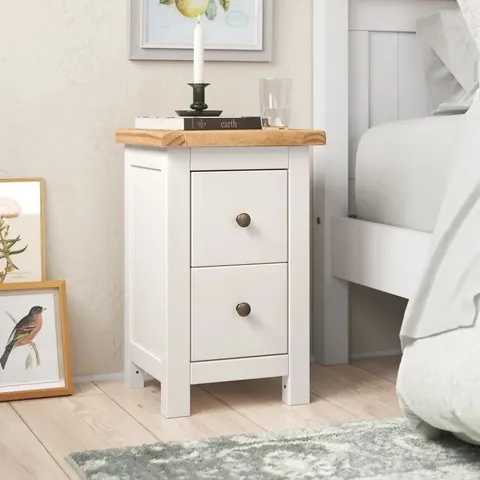 BOXED AUBUSSON WOODEN BEDSIDE TABLE - WHITE & WAX (1 BOX)