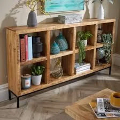 BOXED HOME SOURCE STOCKON 8 SHELF MANGO WOOD WIDE BOOKCASE