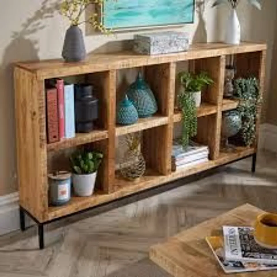 BOXED HOME SOURCE STOCKON 8 SHELF MANGO WOOD WIDE BOOKCASE