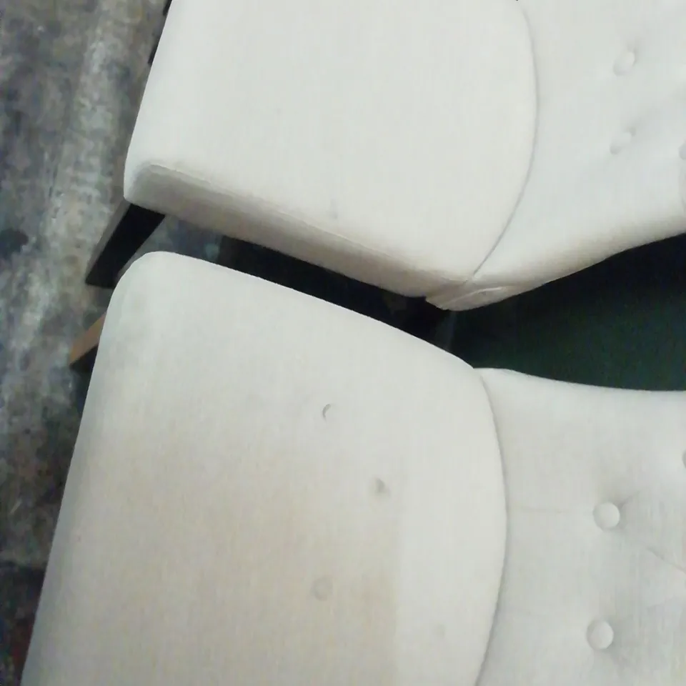 FOUR ASSORTED BEIGE FABRIC DINING CHAIRS- MISMATCHED LEGS