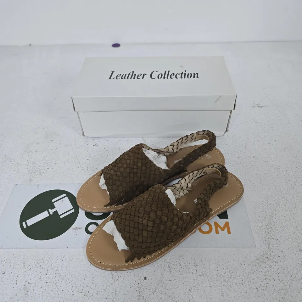 LEATHER COLLECTION BROWN WOVEN SANDALS – UK SIZE 8