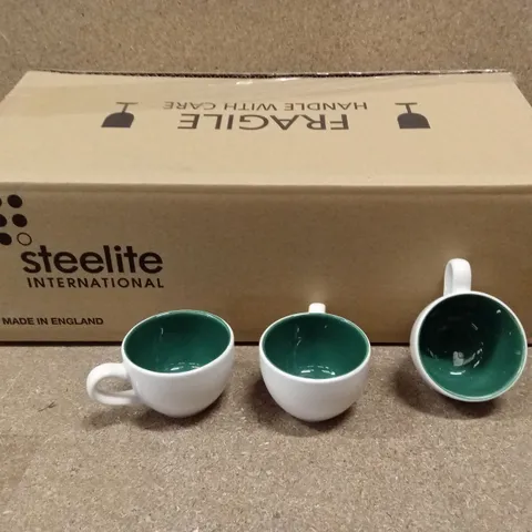 BOX OF APPROXIMATELY 12 STEELITE F&B GREEN INSIDE BRUSH LOW ESPRESSO CUPS, 8.5cl
