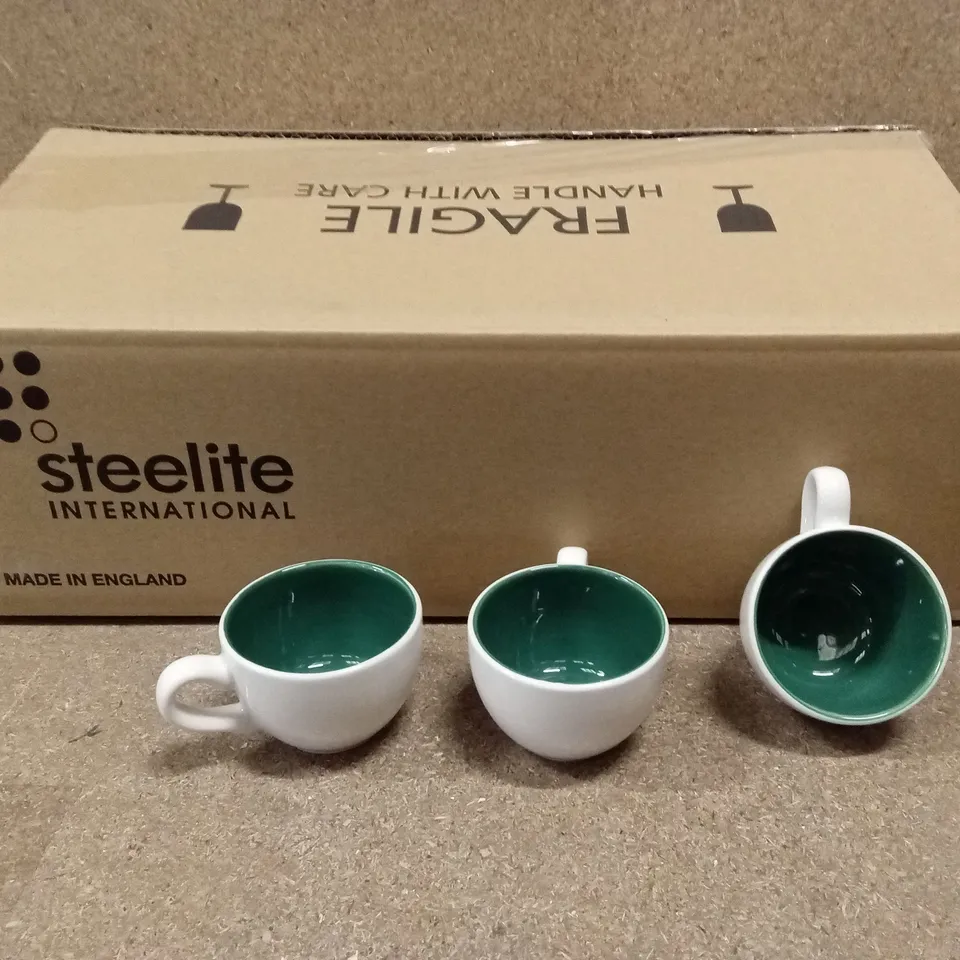 BOX OF APPROXIMATELY 12 STEELITE F&B GREEN INSIDE BRUSH LOW ESPRESSO CUPS, 8.5cl