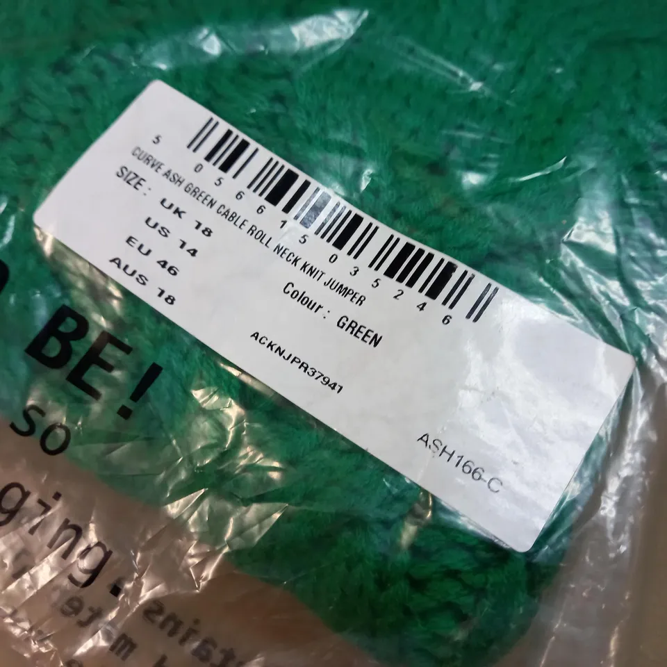 PACKAGED INTHESTYLE ASH GREEN CABLE ROLL NECK KNIT JUMPER - SIZE 18