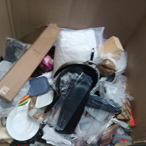 LARGE QUANTITY OF ASSORTED PRODUCTS TO INCLUDE; RAY BAN SUNGLASSES BOX, PANS, FRIDGE SHELF AND TISSUES