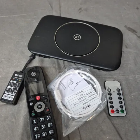 APPROXIMATELY 10 ASSORTED ELECTRICAL PRODUCTS TO INCLUDE ROUTERS, TELEPHONES, REPLACEMENT REMOTES ETC 