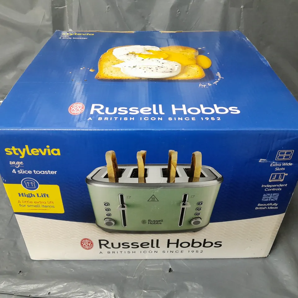 BOXED RUSSELL HOBBS STYLEVIA TOASTER IN SAGE