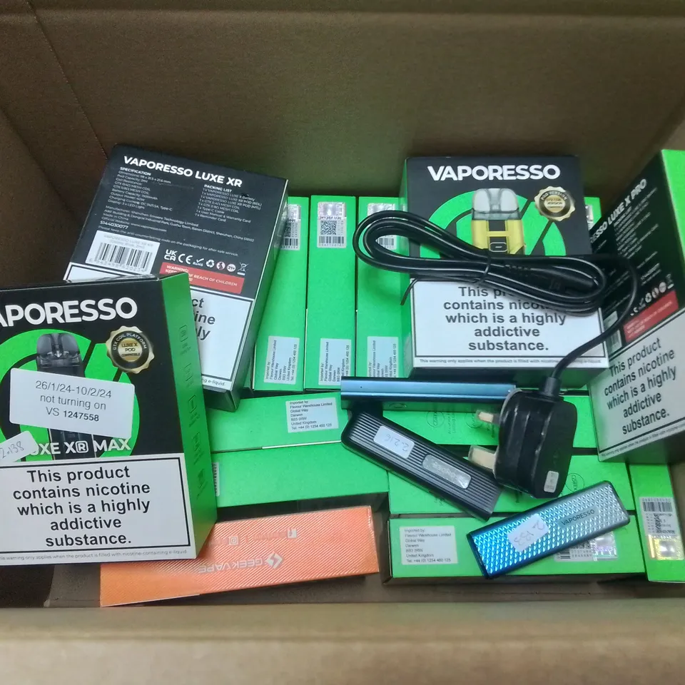 LOT OF ASSORTED E-CIGS AND PARTS TO INCLUDE VAPORESSO, OXVA AND ASPIRE