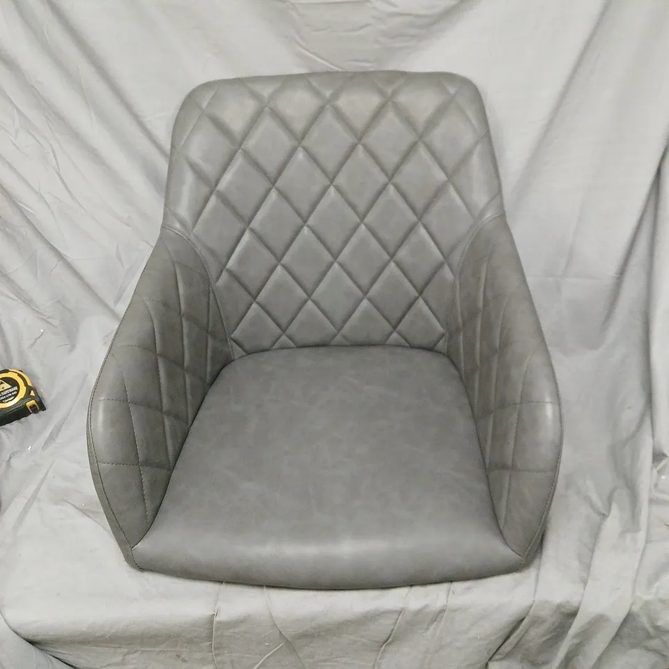 2 X GREY DIAMOND-QUILTED UPHOLSTERED ARMCHAIR WITH LEGS