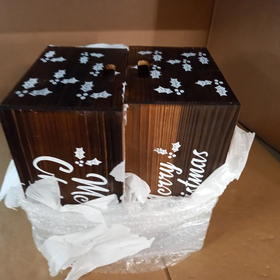 LOT OF 2 XMAS THEMED WOODEN CRATES
