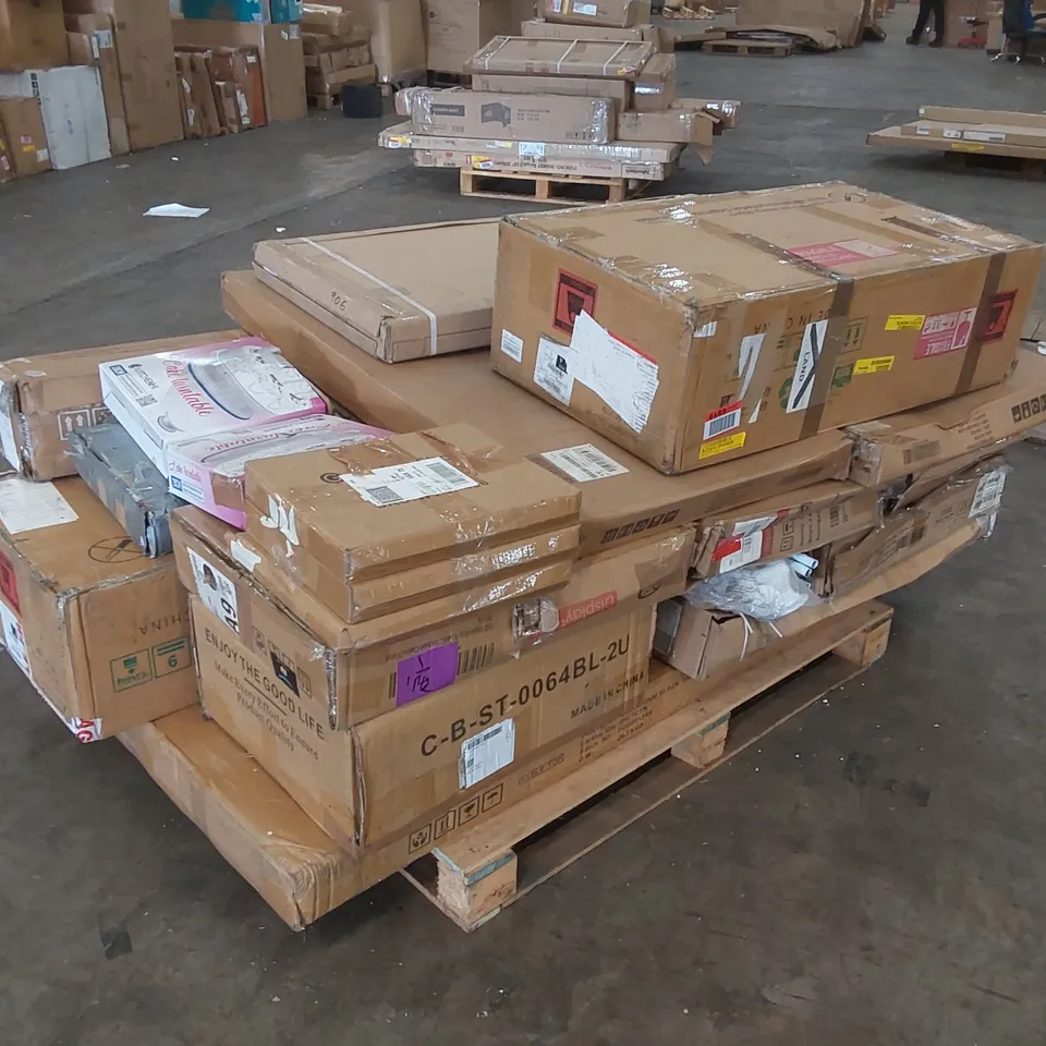 PALLET CONTAINING A LARGE ASSORTMENT OF CONSUMER PRODUCTS/FURNITURE PARTS 