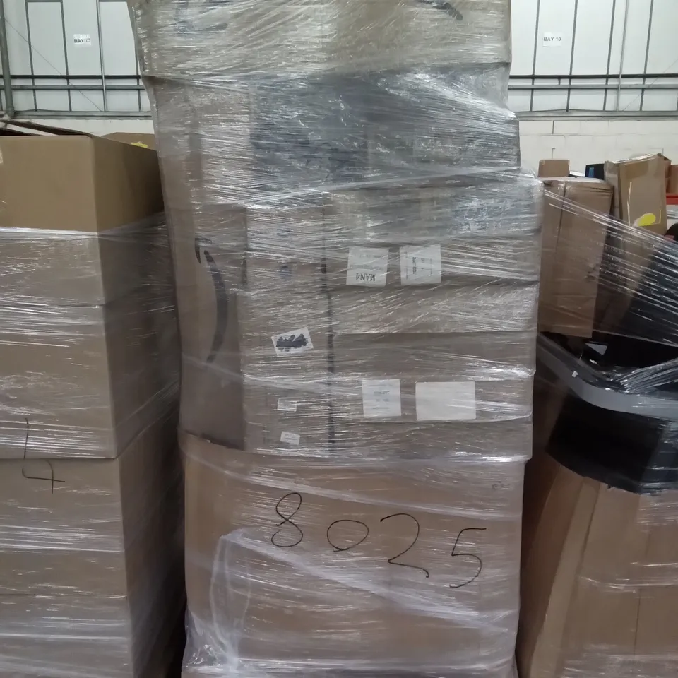 PALLET OF ASSORTED ITEMS INCLUDING SONATINA LUXURY BABY STROLLER, GAMING RACING WHEEL, PADDLES AND GEAR STICK, VINYL PLAYERS