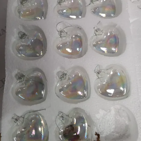 LOT OF 11 GLASS HEART TREE DECORATIONS